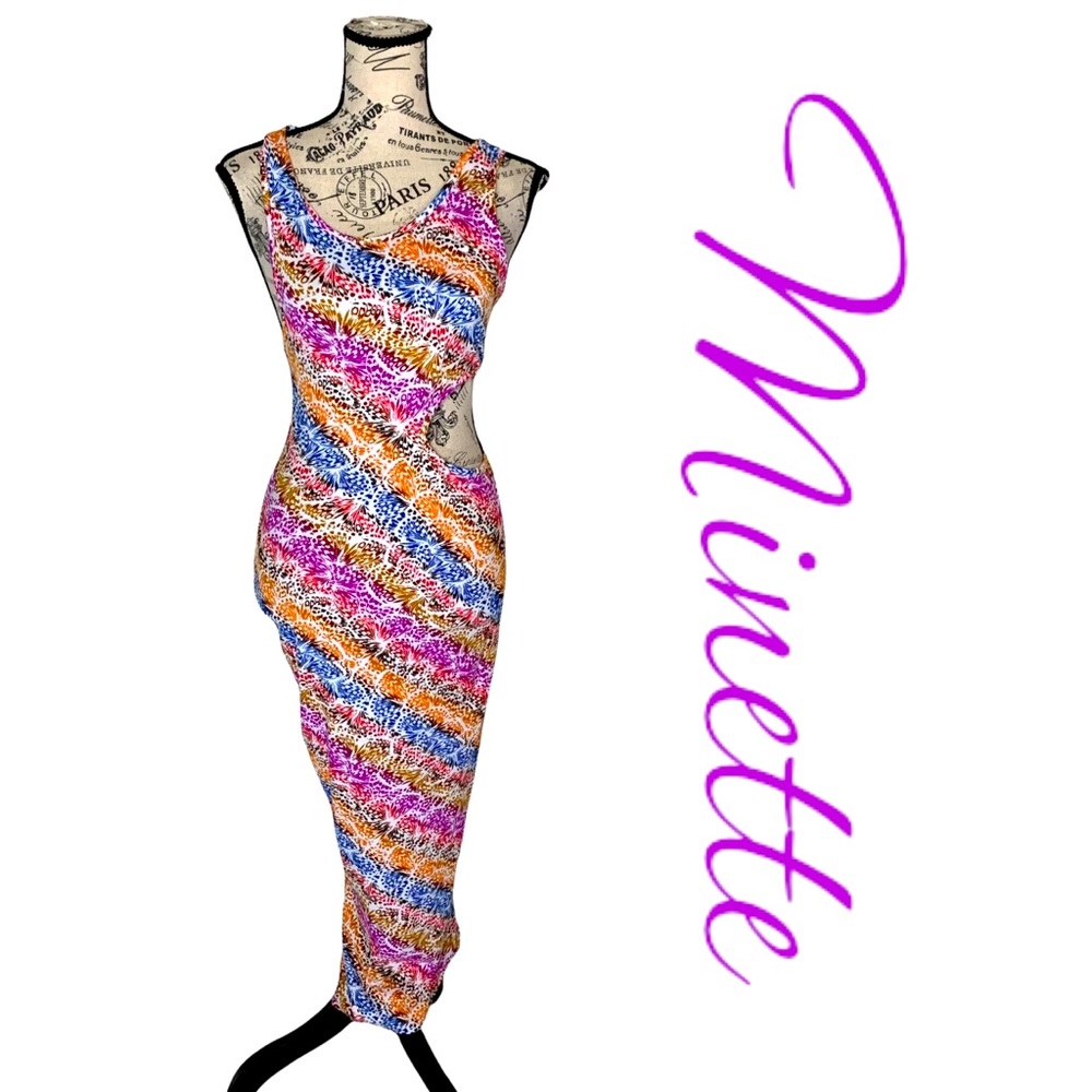 Minette Tight Colorful Butterfly Dress With Side Cut Out Size XL